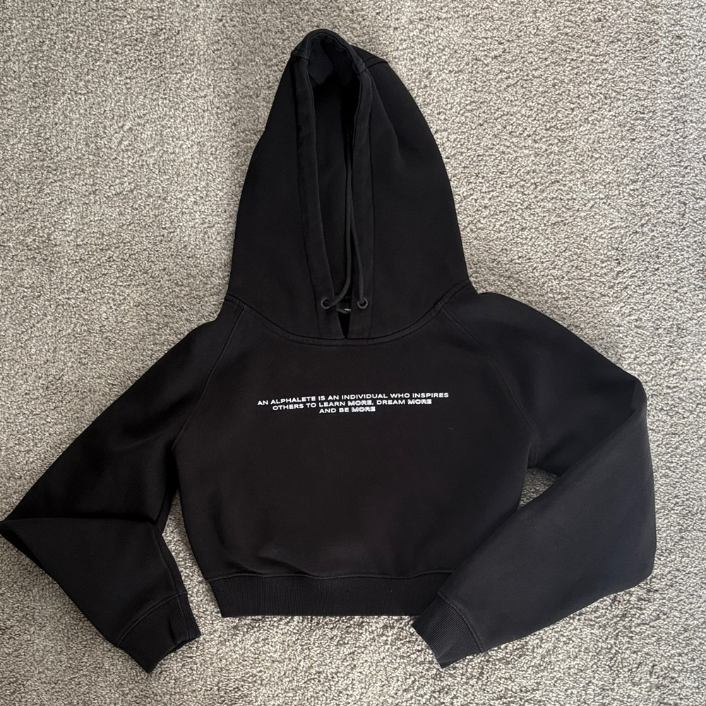 Alphalete Black Cropped Hoodie with Inspirational Text